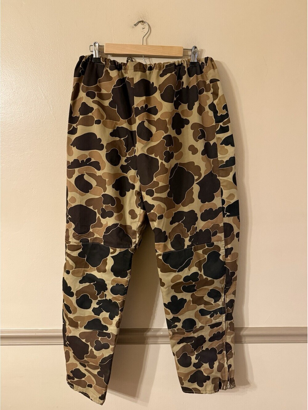 Vintage Columbia Gore-Tex Duck Camo Hunting Pants Size L Leg Zip Elastic Waist